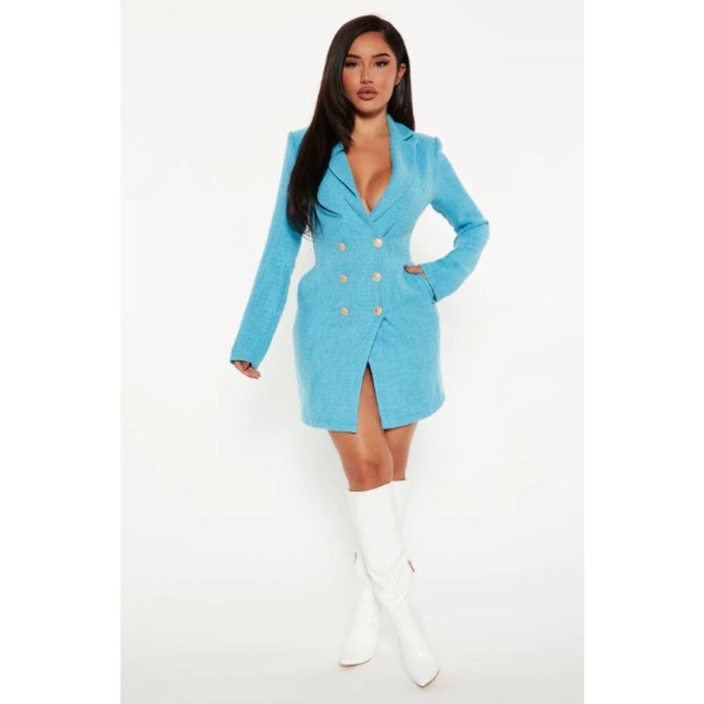 New NWT Fashion Nova Lucky Blazer‎ Dress In Aqua Size Small